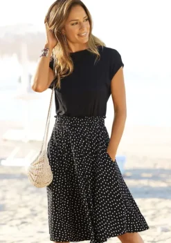 Kurze Kleider|Beachtime Jerseykleid Schwarz-Gepunktet-Bedruckt