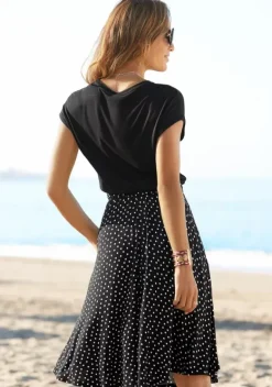 Kurze Kleider|Beachtime Jerseykleid Schwarz-Gepunktet-Bedruckt