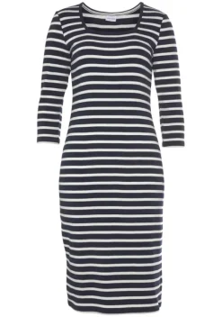 Kurze Kleider|LASCANA Jerseykleid Marine-Weis Gestreift
