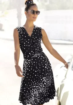 Kurze Kleider|Vivance Jerseykleid Schwarz-Weis-Bedruckt