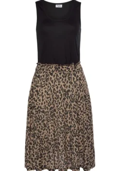 Kurze Kleider|Buffalo Jerseykleid Schwarz-Leo-Bedruckt