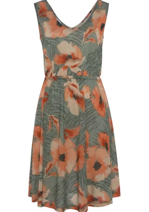 Strandmode|LASCANA Jerseykleid Grun-Orange Bedruckt