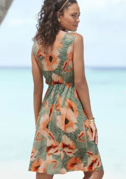 Strandmode|LASCANA Jerseykleid Grun-Orange Bedruckt