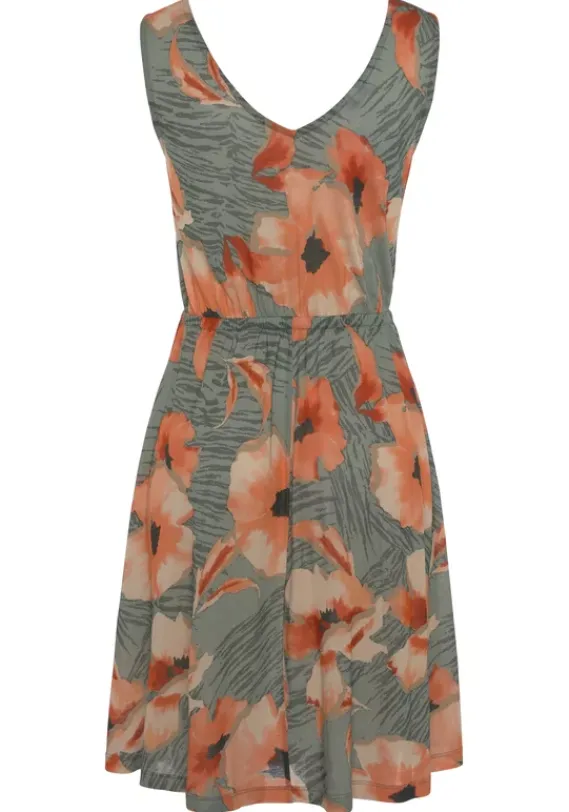 Strandmode|LASCANA Jerseykleid Grun-Orange Bedruckt