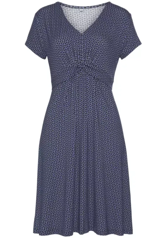 Kurze Kleider|Vivance Jerseykleid Blau-Marine-Gemustert