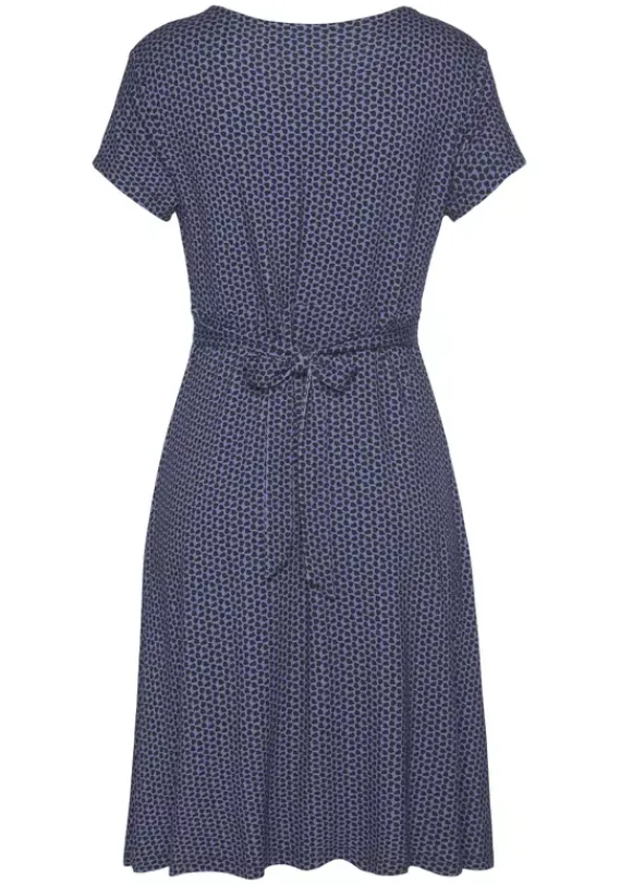 Kurze Kleider|Vivance Jerseykleid Blau-Marine-Gemustert