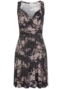 Kurze Kleider|Vivance Jerseykleid Schwarz-Rose-Bedruckt