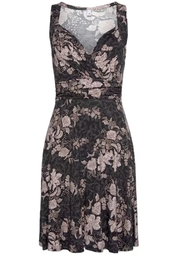 Kurze Kleider|Vivance Jerseykleid Schwarz-Rose-Bedruckt