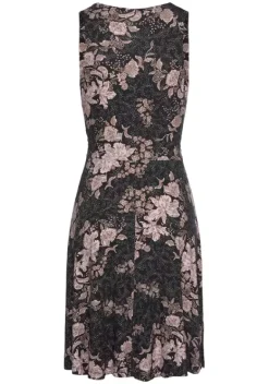 Kurze Kleider|Vivance Jerseykleid Schwarz-Rose-Bedruckt