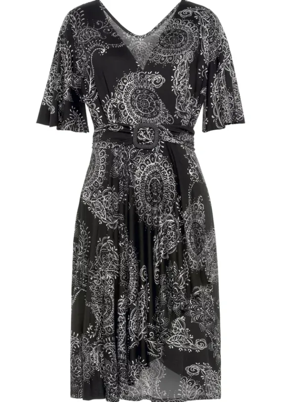 Strandkleider|Vivance Jerseykleid Schwarz-Weis Bedruckt