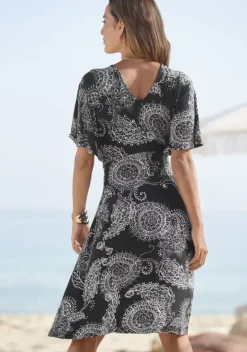 Strandkleider|Vivance Jerseykleid Schwarz-Weis Bedruckt