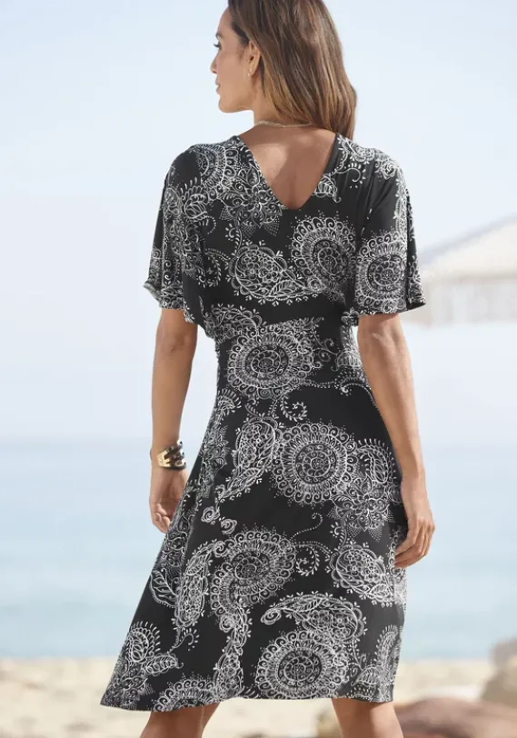 Strandkleider|Vivance Jerseykleid Schwarz-Weis Bedruckt
