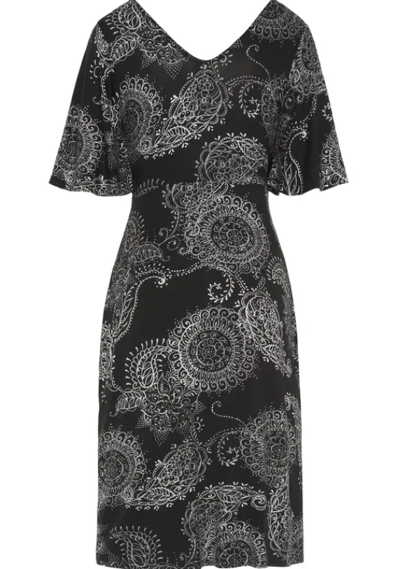 Strandkleider|Vivance Jerseykleid Schwarz-Weis Bedruckt