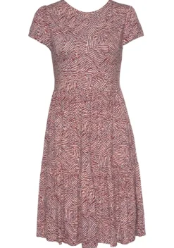 Kurze Kleider|Vivance Jerseykleid Rot-Apricot-Blau Bedruckt