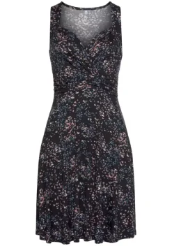 Kurze Kleider|Vivance Jerseykleid Schwarz-Rose-Bedruckt