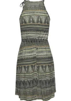 Kurze Kleider|Beachtime Jerseykleid Schwarz-Grun-Bedruckt