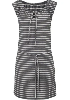 Kurze Kleider|Venice Beach Jerseykleid Anthrazit-Weis-Gestreift