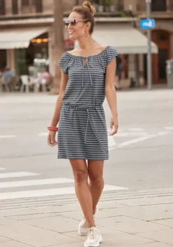 Kurze Kleider|Venice Beach Jerseykleid Anthrazit-Weis-Gestreift