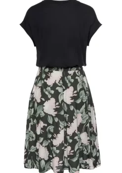 Kurze Kleider|Buffalo Jerseykleid Schwarz-Rosa-Bedruckt