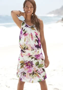 Kurze Kleider|Beachtime Jerseykleid Weis Bedruckt