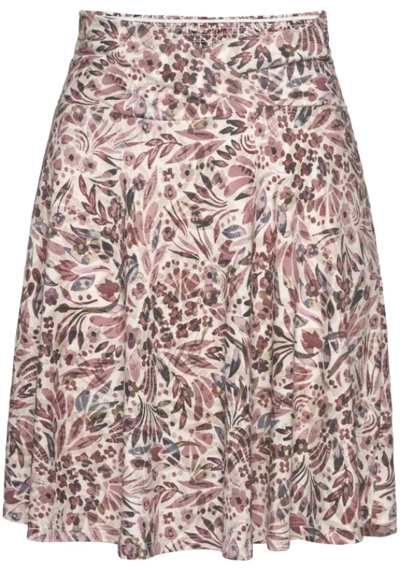 Rocke|Vivance Jerseyrock Creme-Mauve Bedruckt