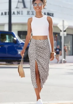 Rocke|Vivance Jerseyrock Taupe-Creme Bedruckt