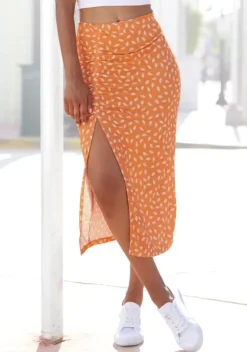 Rocke|Vivance Jerseyrock Orange-Creme Bedruckt