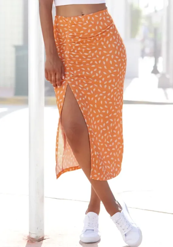 Rocke|Vivance Jerseyrock Orange-Creme Bedruckt