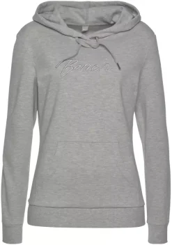 Damenshirts|Bench. Kapuzensweatshirt Hellgrau-Meliert