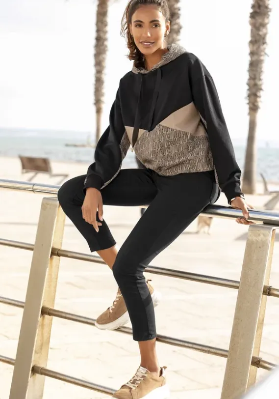 Damenshirts|Venice Beach Kapuzensweatshirt Toffee-Schwarz