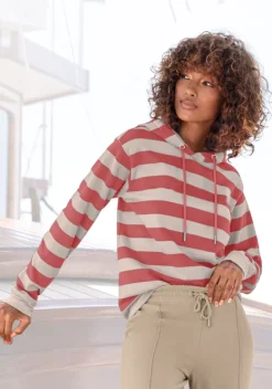 Damenshirts|H.I.S Kapuzensweatshirt Rot-Nougat-Gestreift