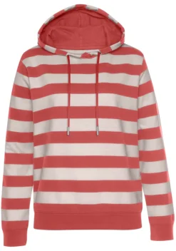 Damenshirts|H.I.S Kapuzensweatshirt Rot-Nougat-Gestreift