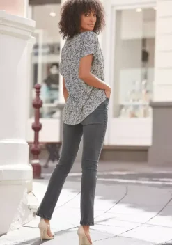 Blusen|Vivance Kurzarmbluse Grau-Bedruckt