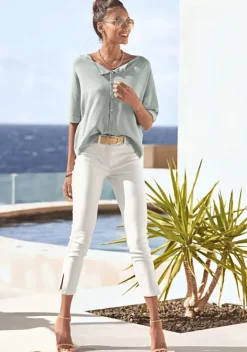 Pullover|Vivance Kurzarmpullover Hellgrun