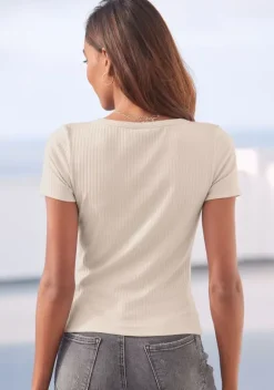 Damenshirts|LASCANA Kurzarmshirt Beige