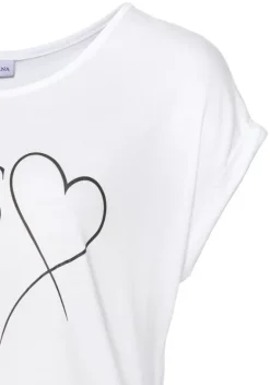 Damenshirts|LASCANA Kurzarmshirt Weis-Bedruckt