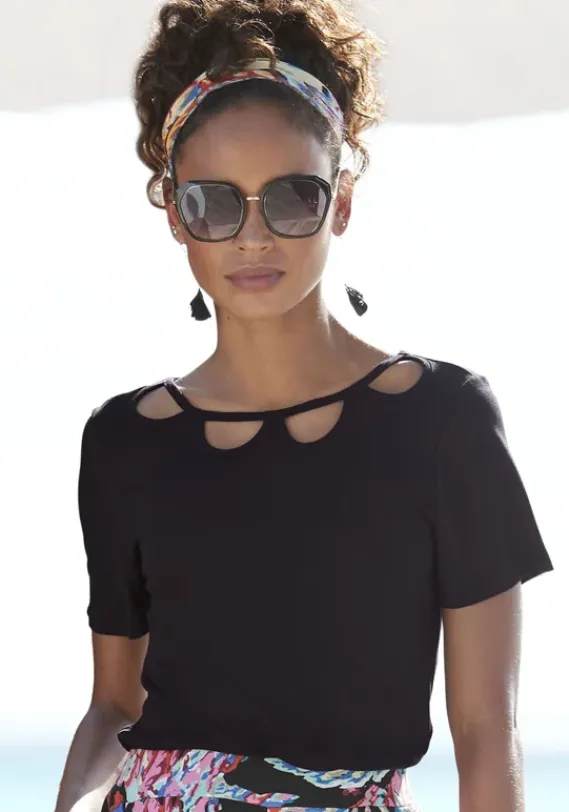 Damenshirts|Buffalo Kurzarmshirt Schwarz