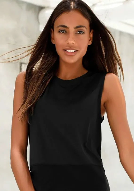 Damenshirts|LASCANA ACTIVE Kurzarmshirt"Tropical" Schwarz