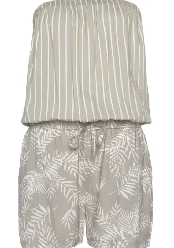 Strandmode|LASCANA Kurzoverall Schilfgrun-Creme Bedruckt