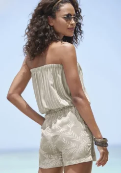 Strandmode|LASCANA Kurzoverall Schilfgrun-Creme Bedruckt
