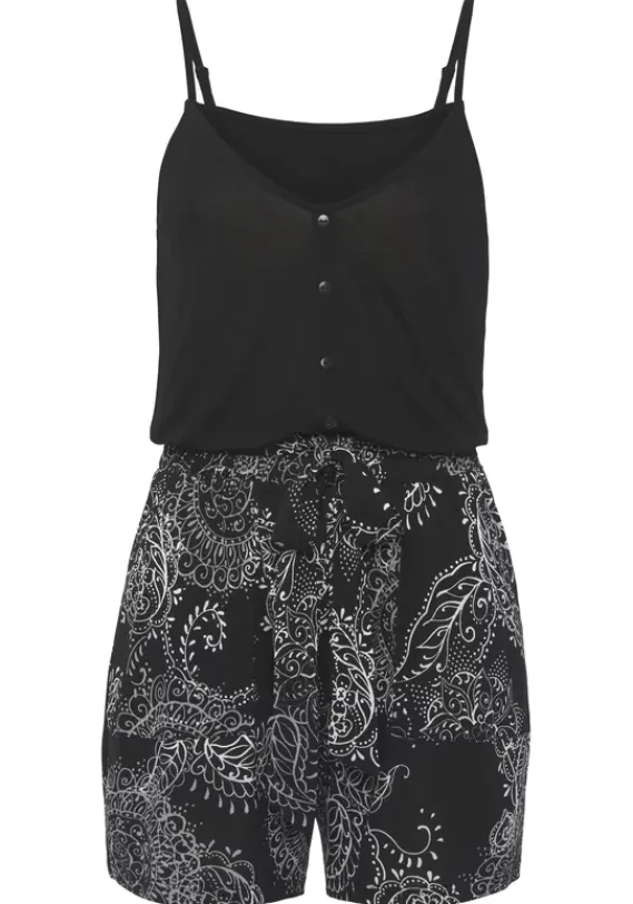 Overalls|Vivance Kurzoverall Schwarz-Weis Bedruckt