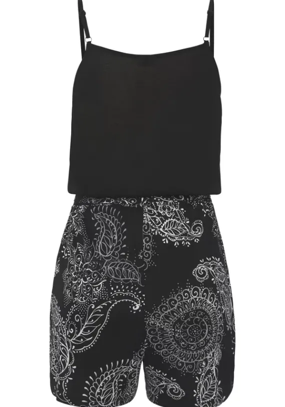 Overalls|Vivance Kurzoverall Schwarz-Weis Bedruckt