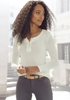 Damenshirts|Vivance Langarmshirt Creme