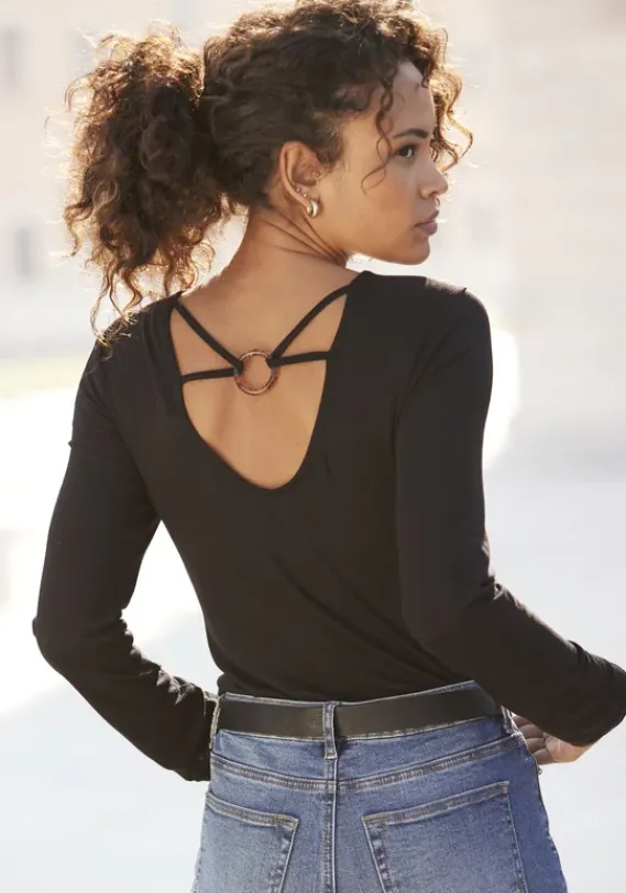Damenshirts|LASCANA Langarmshirt Schwarz