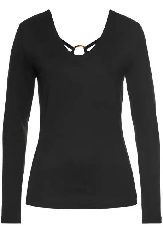 Damenshirts|LASCANA Langarmshirt Schwarz
