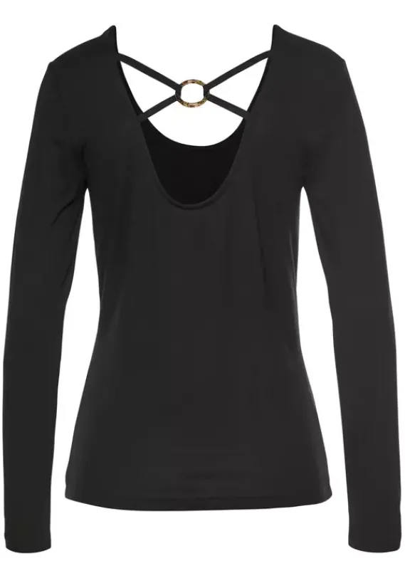 Damenshirts|LASCANA Langarmshirt Schwarz