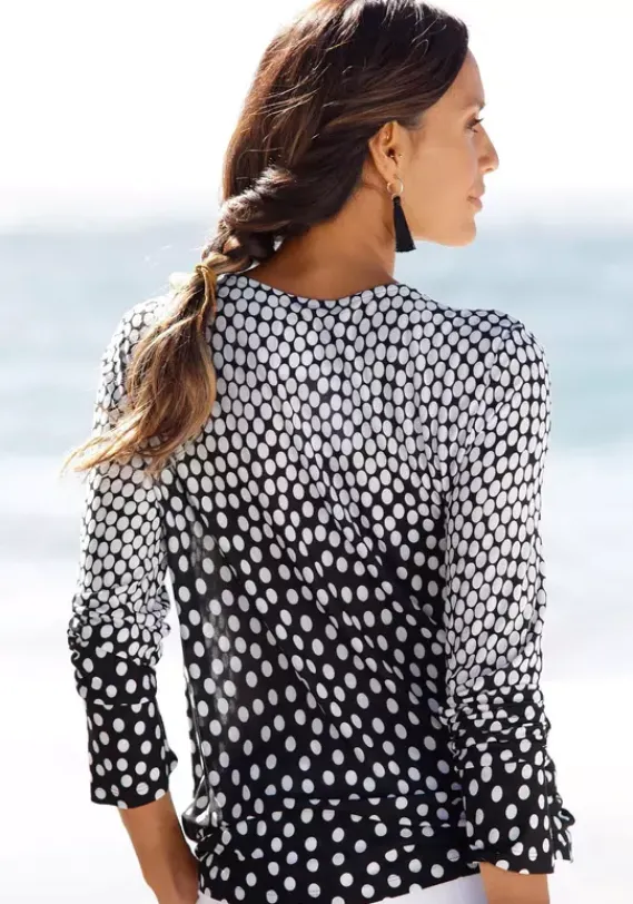 Strandmode|LASCANA Langarmshirt Schwarz-Weis-Bedruckt
