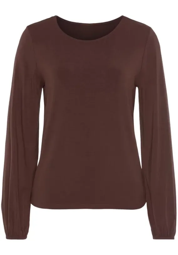 Damenshirts|LASCANA Langarmshirt Braun