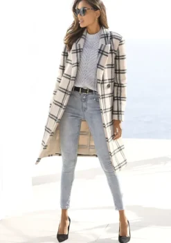 Jacken & Mantel|LASCANA Langmantel Beige-Hellblau-Kariert