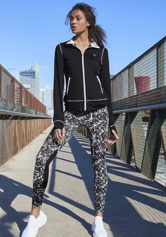 Relaxhosen|LASCANA ACTIVE Leggings"Splash" Schwarz-Marmoriert-Weis